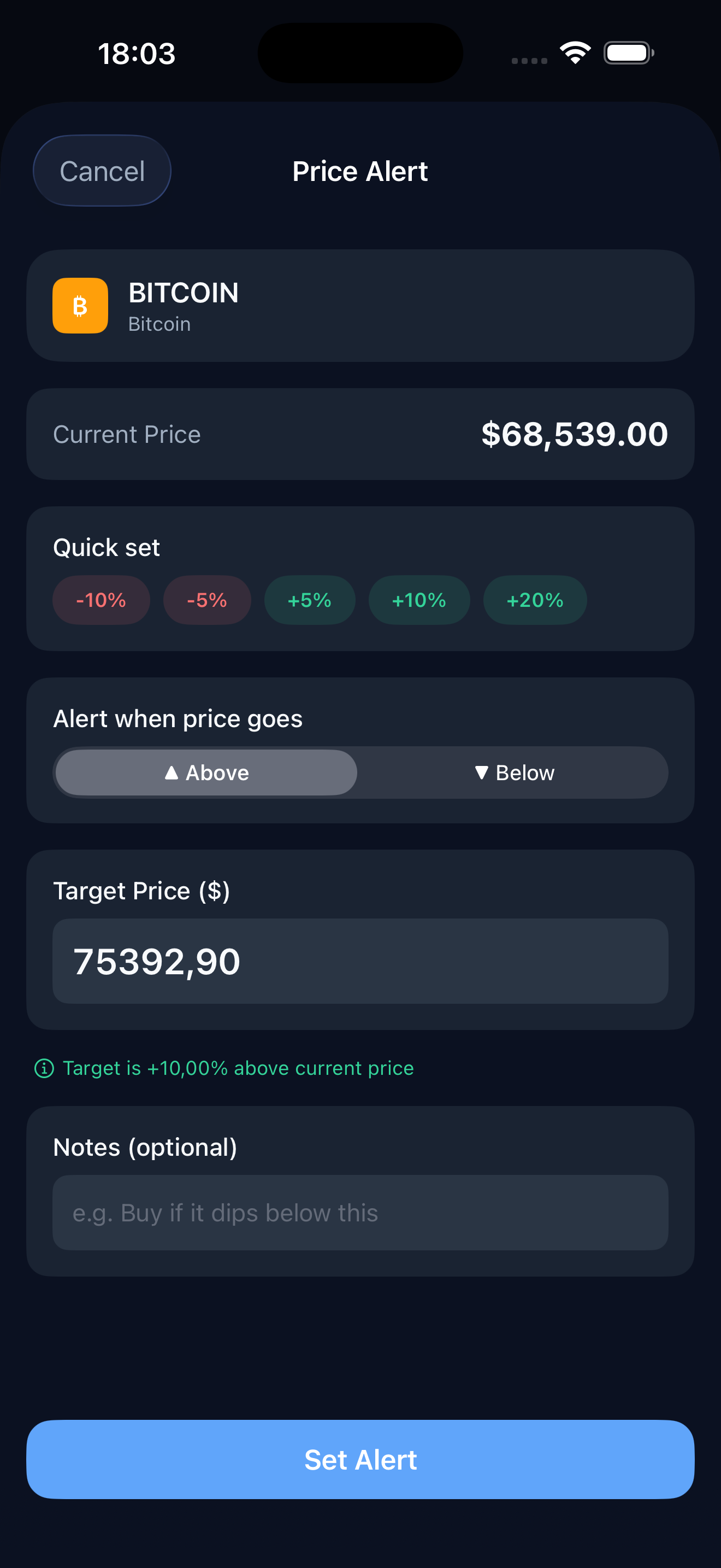 WealthPulse price alerts setup